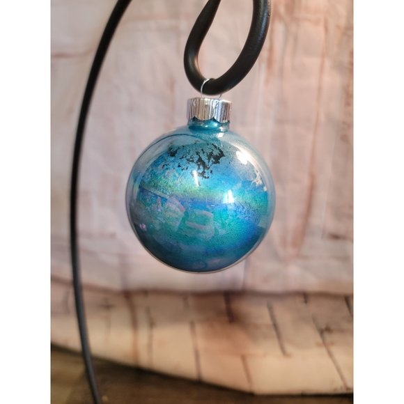 Holographic blue shiny glitter ball glass ornament Xmas decor - Picture 1 of 5